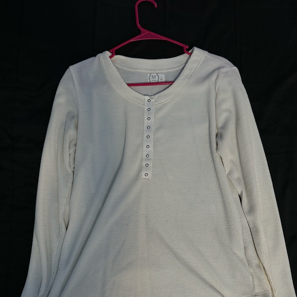 Maurices Cream Waffle Henley Long-Sleeve Top